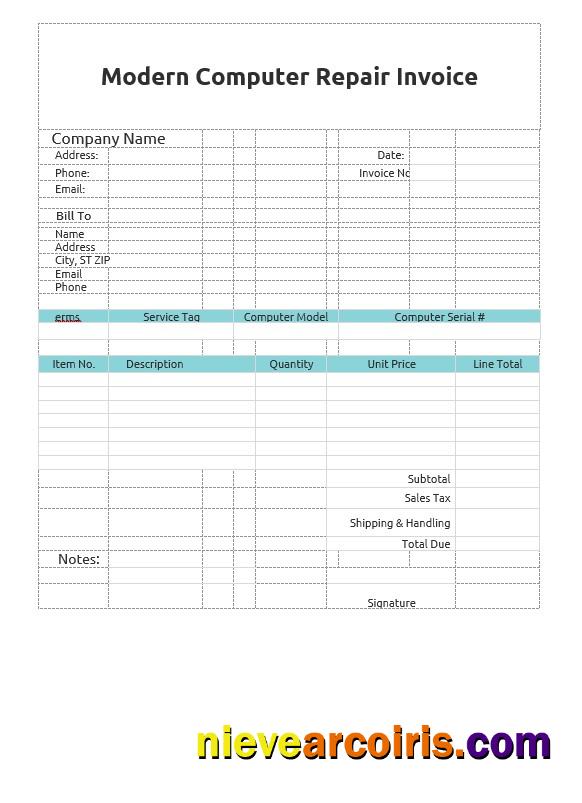 Modern Computer Repair Invoice